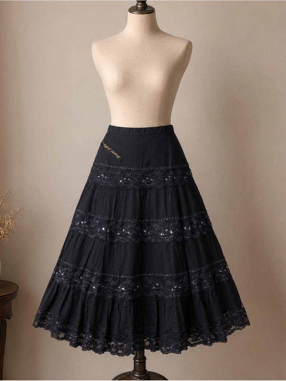 Black Tiered Cotton Skirt